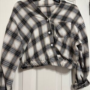 Plaid Button-Up Cropped Shirt